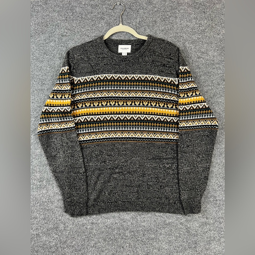 Pull And Bear Sweater‎ Men Size L Fits Like S Fair Grey Isle Knit Fisherman